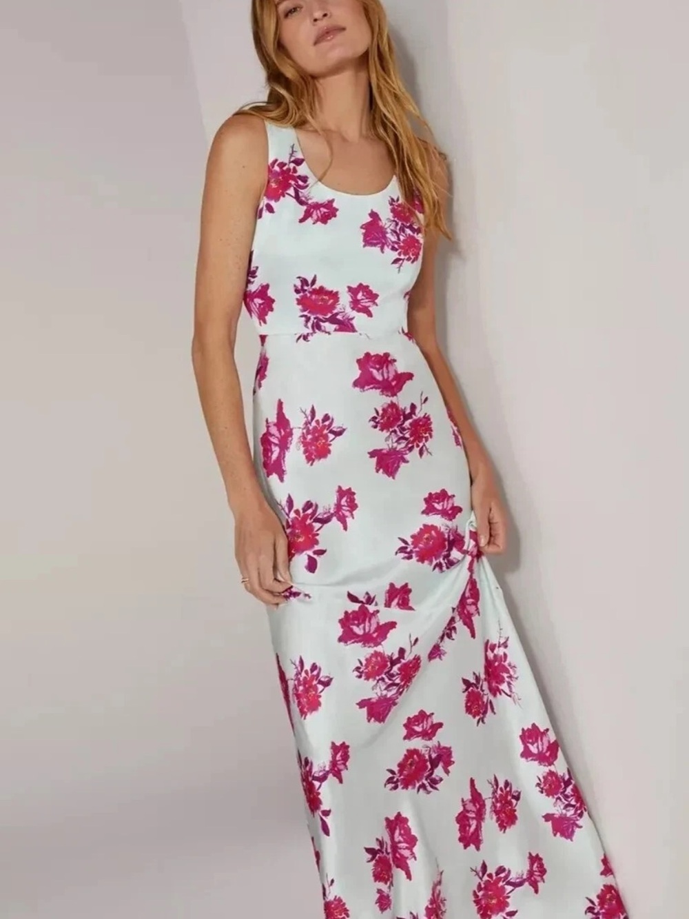 Favorite Daughter White Maxi Dress with Pink Floral Print